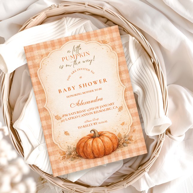 Invitation Baby Shower Petite Citrouille Gingham Automne (Créateur téléchargé)
