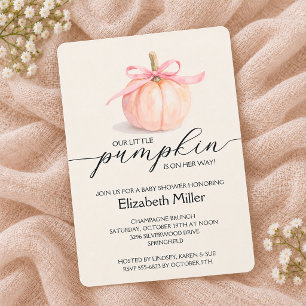 Invitation Baby Shower Petite Citrouille Ruban Rose