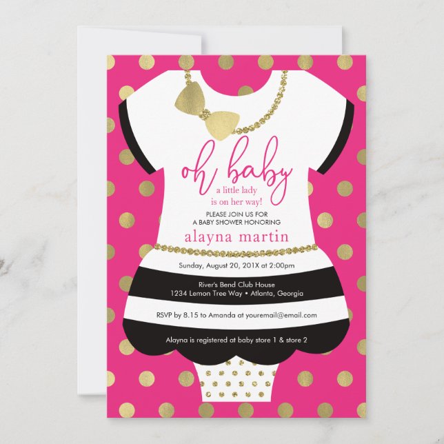Invitation Baby shower petite dame, Faux Parties s (Devant)