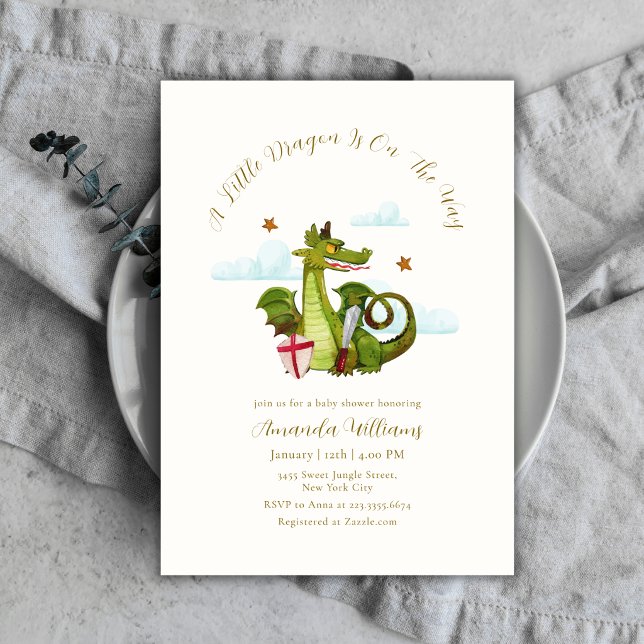 Invitation Baby Shower Petite Étoile Nuageuse de Dragonnet My (Mythical Little Dargon Cloud Star Baby Shower Invitation)
