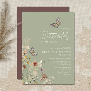 Invitation Baby Shower Petite Fleur Sauvage Papillon Vert