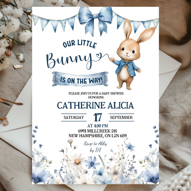 Invitation Baby Shower Petite Lapine Coquette Bleue (Créateur téléchargé)