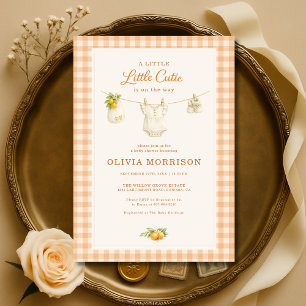 Invitation Baby Shower Petite Mignonne à Carreaux Orange