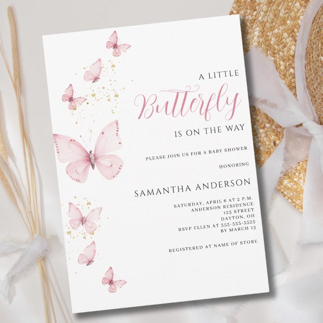 Invitation Baby Shower Petite Papillon Rose Fille  (Créateur téléchargé)