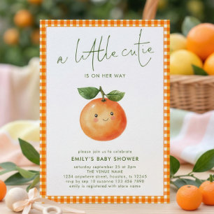 Invitation Baby Shower Petite Pépite Fille à Carreaux Orange 