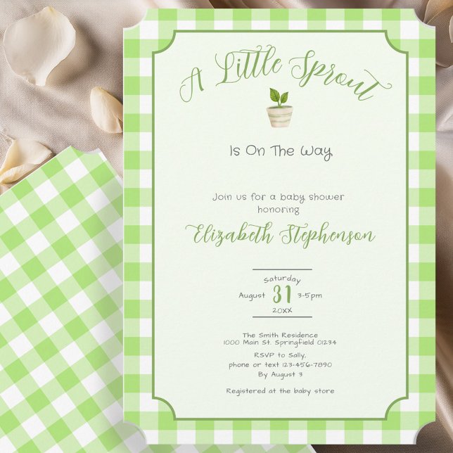 Invitation Baby Shower Petite Pousse Gingham Vert (Créateur téléchargé)