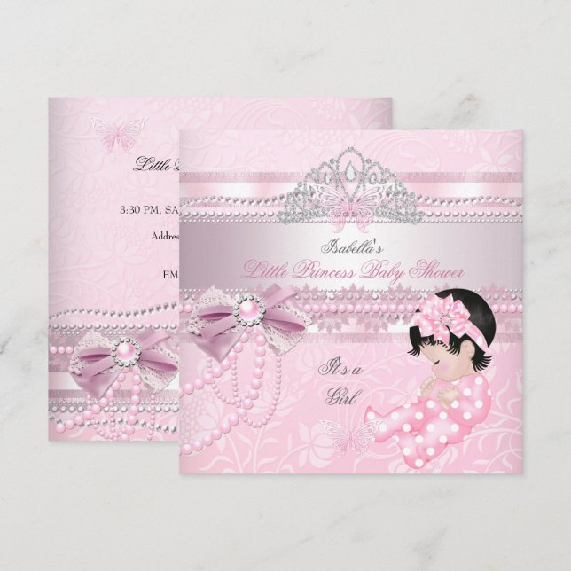 Invitation Baby Shower Petite Princesse Fille Papillon CC (Devant / Derrière)