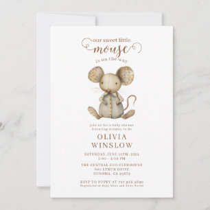 Invitation Baby Shower petite souris aquarelle