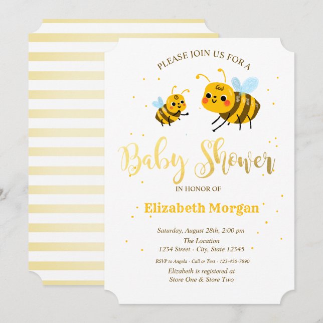 Invitation Baby Shower Petites Abeilles (Devant / Derrière)