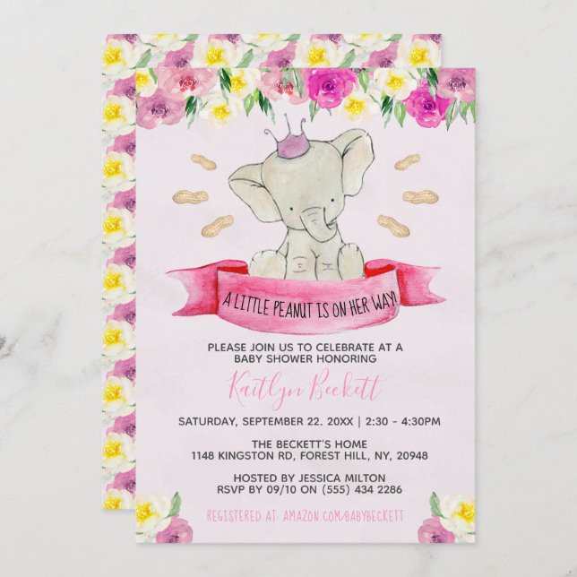 Invitation Baby shower Petites filles cacahuètes (Devant / Derrière)