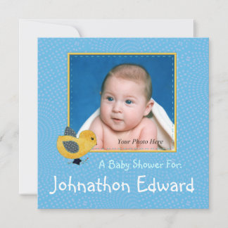 Invitation Baby shower photo Baby Yellow Chick Blue