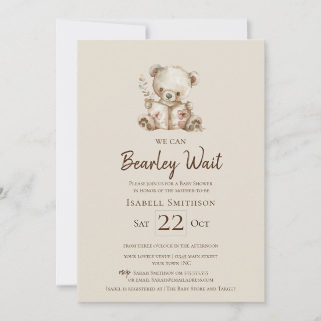 Invitation Baby shower photo Boho Bearly Wait (Devant)