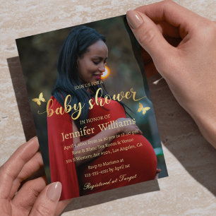 Invitation baby shower photo de calligraphie or moderne