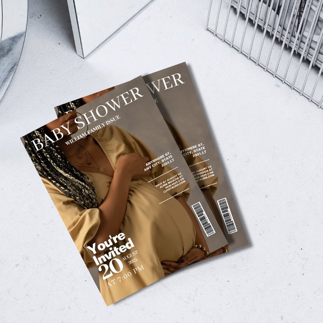 Invitation Baby shower photo de couverture de magazine neutre (Créateur téléchargé)