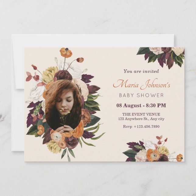 Invitation Baby shower photo de fleurs peintes (Devant)