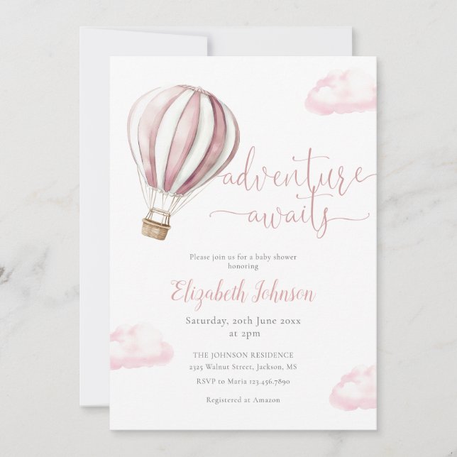 Invitation Baby shower photo de la fille à ballons roses QR C (Devant)