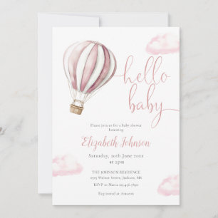 Invitation Baby shower photo de la fille à ballons roses QR C