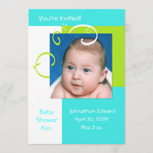 Invitation Baby shower Photo De Printemps Neuf Cyan Bleu Et V