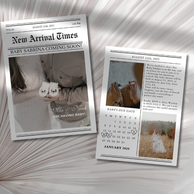 Invitation Baby shower photo du journal Calendrier (Créateur téléchargé)