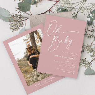Invitation Baby Shower photo Dusty Pink écriture moderne
