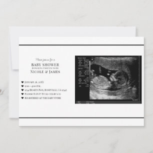 Invitation Baby Shower Photo Échographie Minimaliste Noir & B