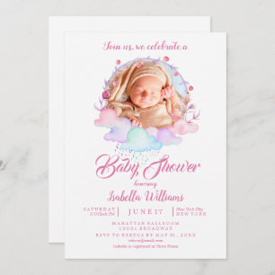 Invitation Baby shower photo fille couleur rose douce
