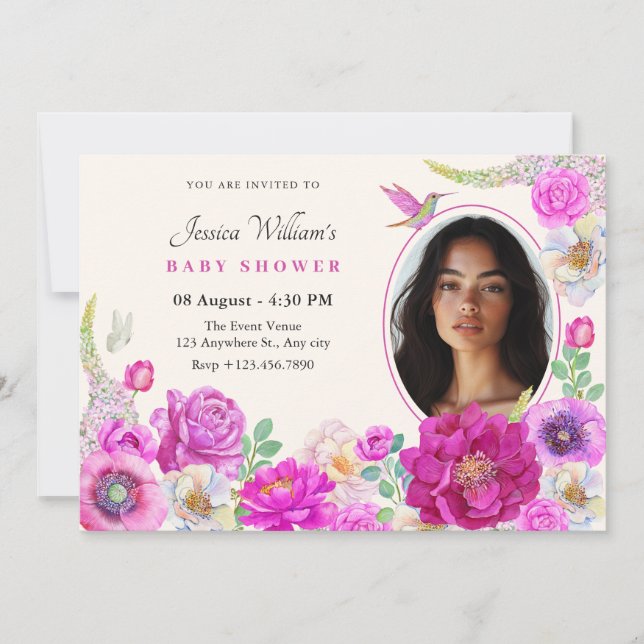 Invitation Baby shower photo Fleurs esthétiques (Devant)