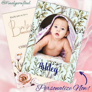 Invitation Baby shower photo floral nature personnalisée