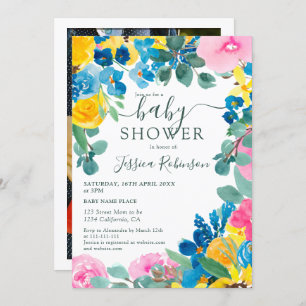 Invitation Baby shower photo floral rose rustique