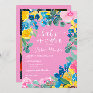 Invitation Baby shower photo floral rose rustique