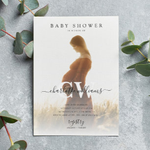 Invitation Baby shower photo Monogram Modern Script