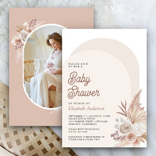 Invitation Baby shower photo Neutral Beige Floral Pampas