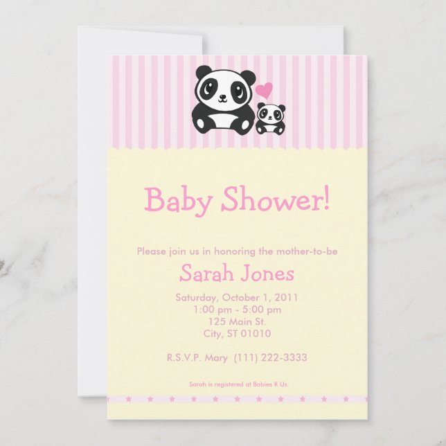 Invitation Baby shower Photo personnelle Panda - rose (Devant)