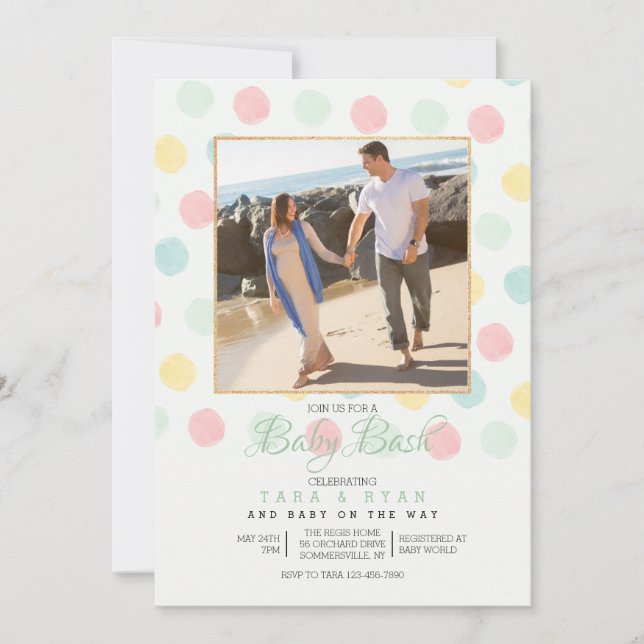 Invitation Baby shower photo Pois Pastel (Devant)