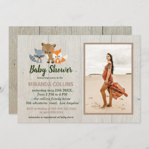 Invitation Baby shower photo rustique des animaux de bois