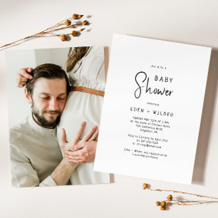 Invitation Baby shower photo simple et moderne Neutral Couple