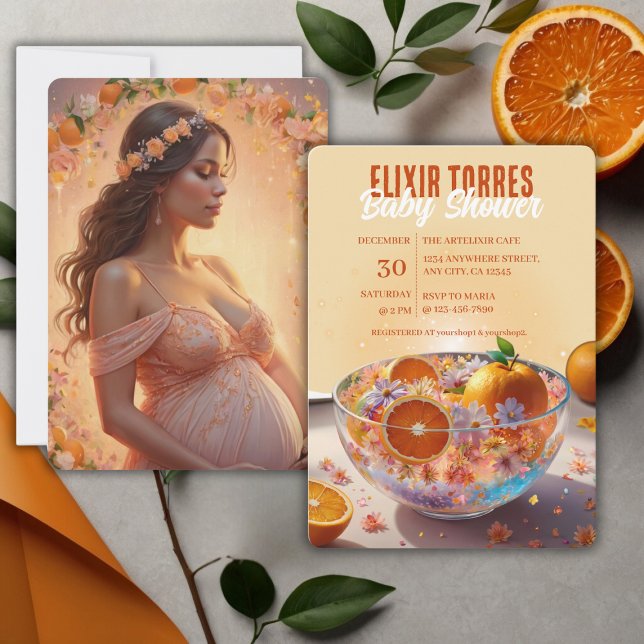 Invitation Baby shower photo Whimsical Orange (Créateur téléchargé)