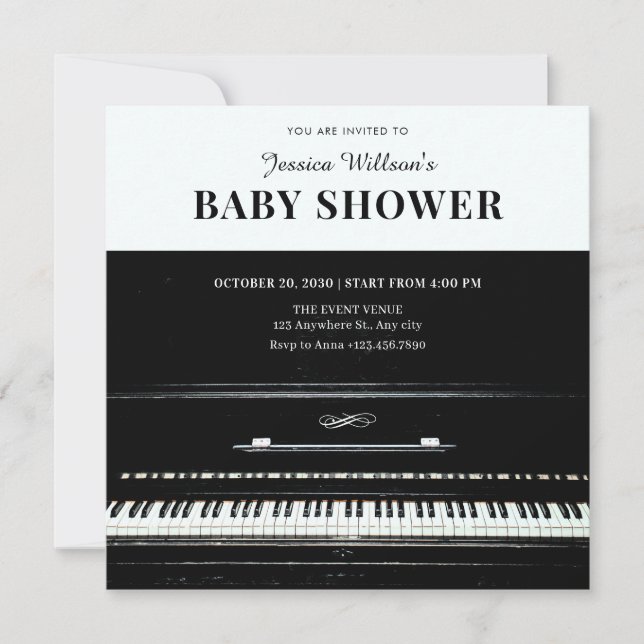 Invitation baby shower piano classique (Devant)