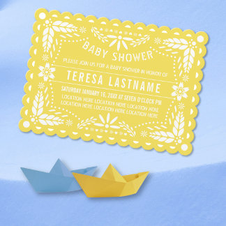 Invitation Baby shower picado de papillon jaune et blanc