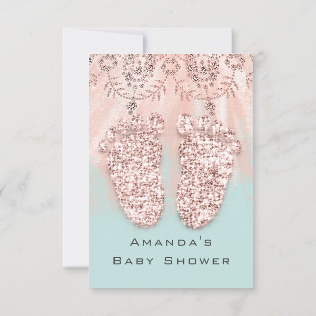 Invitation Baby shower Pieds Argent fille garçon Roya Rose Pa (Dos)