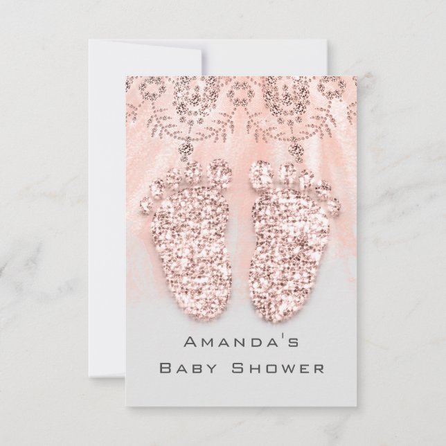 Invitation Baby shower Pieds Argent Fille Rose Royal Parties  (Dos)