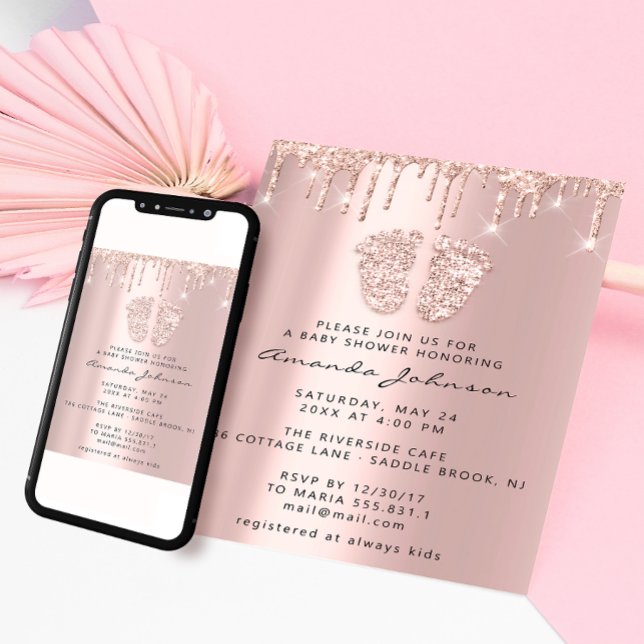 Invitation Baby shower Pieds Parties scintillant Pilules rose (Créateur téléchargé)