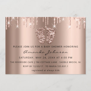 Invitation Baby shower Pieds Parties scintillant Rose Gold Dr