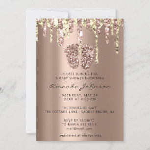 Invitation Baby shower Pieds Parties scintillant Rose Gold Dr