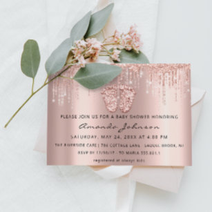 Invitation Baby shower Pieds Parties scintillant Rose Gold Dr