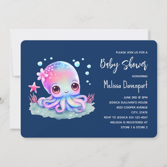 Invitation Baby Shower Pieuvre Créature Marine Mignonne (Devant)