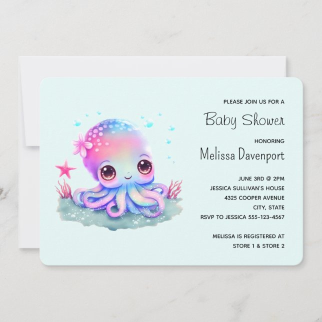 Invitation Baby Shower Pieuvre Créature Marine Mignonne (Devant)