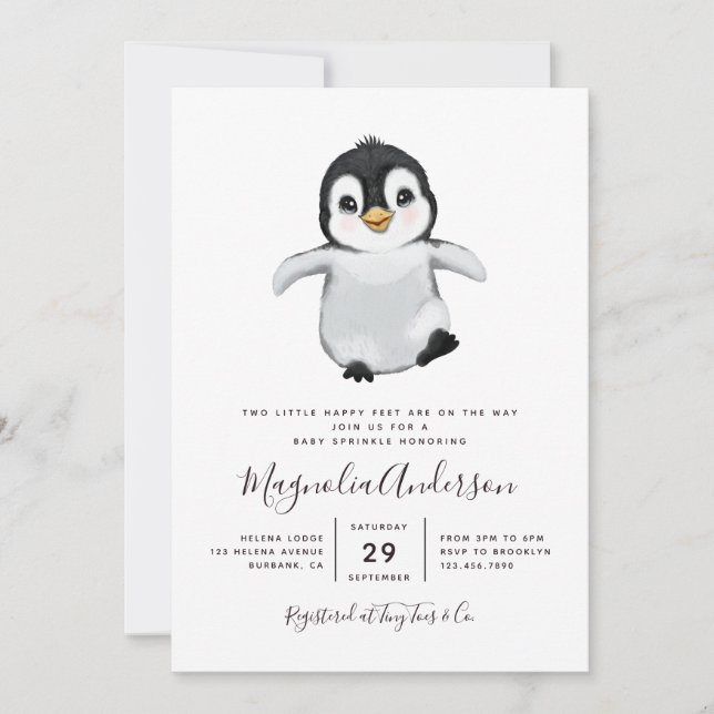 Invitation Baby shower Pingouin mignon (Devant)