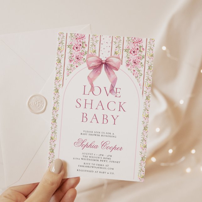 Invitation Baby shower Pink Bow Love Shack (Créateur téléchargé)