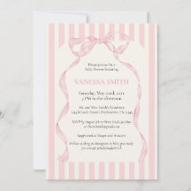 Baby Shower Pink Bow Stripes Baby Girl Modern 